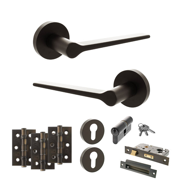 Senza Pari Laviano Door Handle Pack (Euro Lock Set - 2.5" CE Sashlock, 3" Fire Rated Hinges x3) by Atlantic Hardware