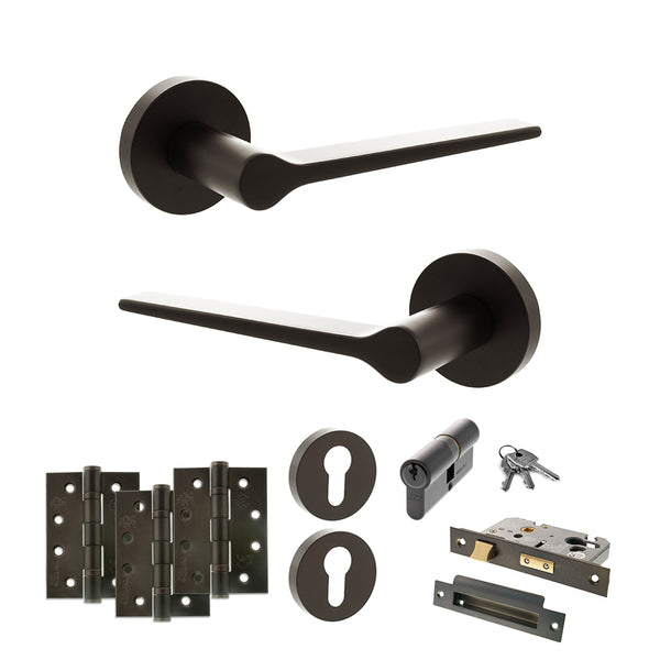 Senza Pari Laviano Door Handle Pack (Euro Lock Set - 3" CE Sashlock, 4" Fire Rated Hinges x3) by Atlantic Hardware