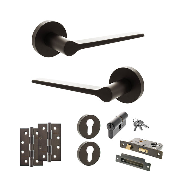 Senza Pari Laviano Door Handle Pack (Euro Lock Set - 3" CE Sashlock, 4" Slim Knuckle Hinges x2) by Atlantic Hardware