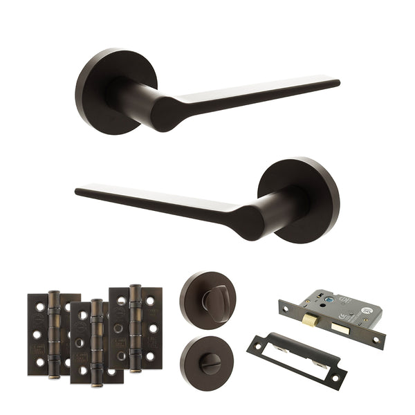 Senza Pari Laviano Door Handle Pack (Bathroom Set - 2.5" CE Bathroom Lock, 3" Fire Rated Hinges x3) by Atlantic Hardware
