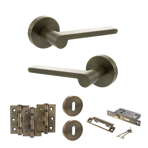 Senza Pari Darrio Door Handle Pack (3 Lever Lock Set - 3" CE Sashlock, 3" Fire Rated Hinges x3) by Atlantic Hardware