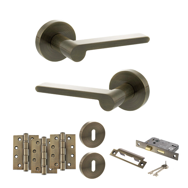 Senza Pari Darrio Door Handle Pack (3 Lever Lock Set - 3" CE Sashlock, 4" Fire Rated Hinges x3) by Atlantic Hardware