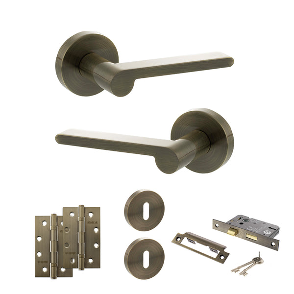 Senza Pari Darrio Door Handle Pack (3 Lever Lock Set - 2.5" CE Sashlock, 4" Slim Knuckle Hinges x2) by Atlantic Hardware
