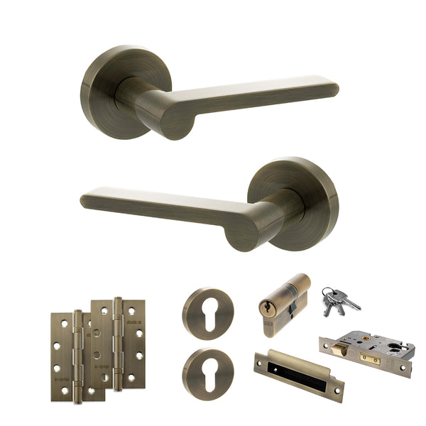 Senza Pari Darrio Door Handle Pack (Euro Lock Set - 3" CE Sashlock, 4" Slim Knuckle Hinges x2) by Atlantic Hardware