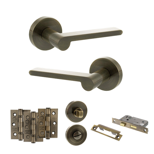 Senza Pari Darrio Door Handle Pack (Bathroom Set - 3" CE Bathroom Lock, 3" Fire Rated Hinges x3) by Atlantic Hardware