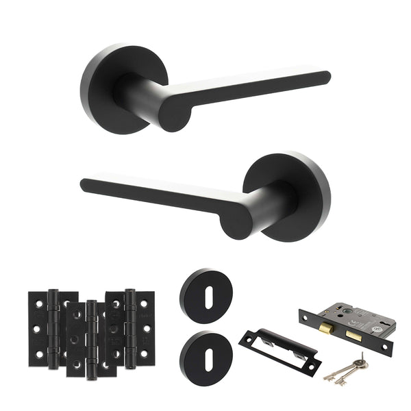 Senza Pari Darrio Door Handle Pack (3 Lever Lock Set - 2.5" CE Sashlock, 3" Fire Rated Hinges x3) by Atlantic Hardware