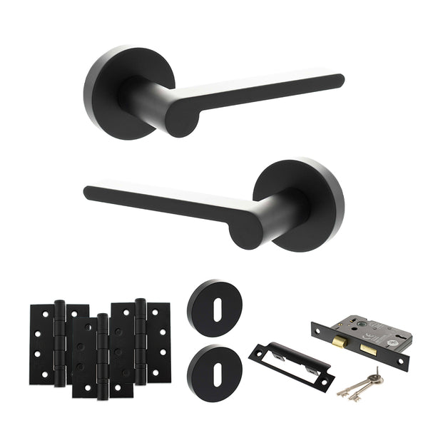 Senza Pari Darrio Door Handle Pack (3 Lever Lock Set - 3" CE Sashlock, 4" Fire Rated Hinges x3) by Atlantic Hardware