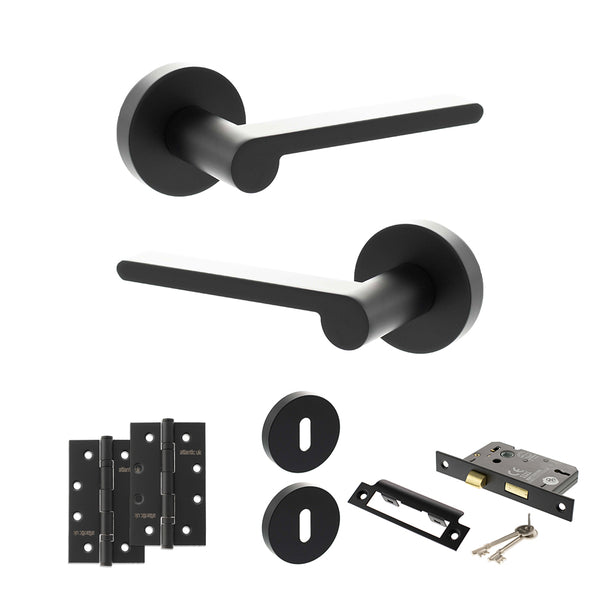 Senza Pari Darrio Door Handle Pack (3 Lever Lock Set - 2.5" CE Sashlock, 4" Slim Knuckle Hinges x2) by Atlantic Hardware