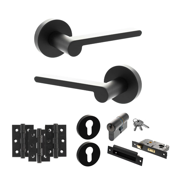 Senza Pari Darrio Door Handle Pack (Euro Lock Set - 3" CE Sashlock, 3" Fire Rated Hinges x3) by Atlantic Hardware