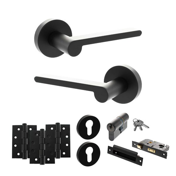Senza Pari Darrio Door Handle Pack (Euro Lock Set - 2.5" CE Sashlock, 4" Fire Rated Hinges x3) by Atlantic Hardware