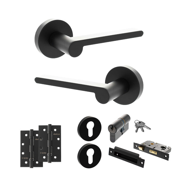 Senza Pari Darrio Door Handle Pack (Euro Lock Set - 2.5" CE Sashlock, 4" Slim Knuckle Hinges x2) by Atlantic Hardware