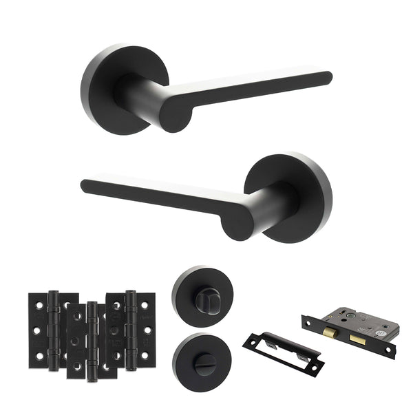 Senza Pari Darrio Door Handle Pack (Bathroom Set - 2.5" CE Bathroom Lock, 3" Fire Rated Hinges x3) by Atlantic Hardware