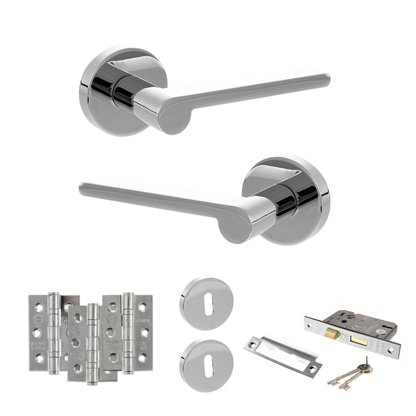 Senza Pari Darrio Door Handle Pack (3 Lever Lock Set - 3" CE Sashlock, 3" Fire Rated Hinges x3) by Atlantic Hardware