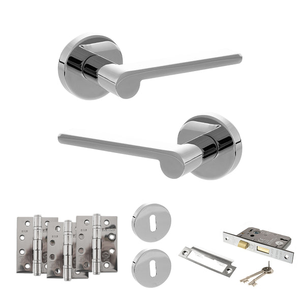 Senza Pari Darrio Door Handle Pack (3 Lever Lock Set - 3" CE Sashlock, 4" Fire Rated Hinges x3) by Atlantic Hardware