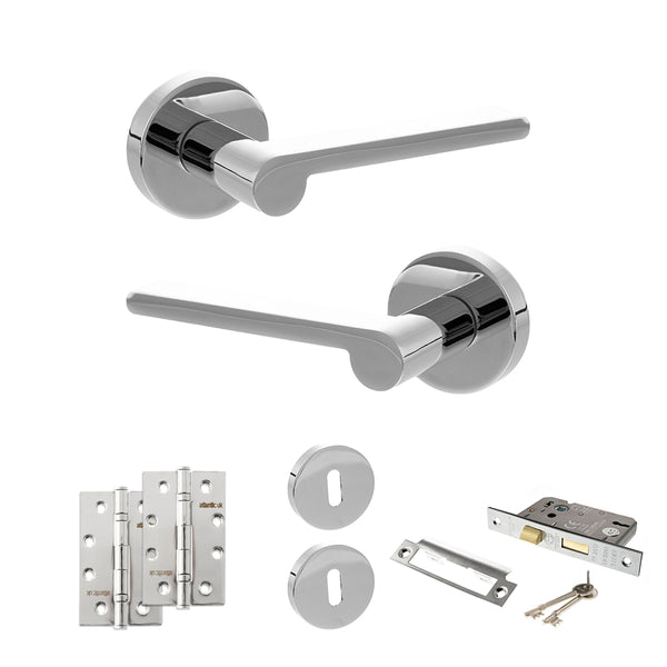 Senza Pari Darrio Door Handle Pack (3 Lever Lock Set - 3" CE Sashlock, 4" Slim Knuckle Hinges x2) by Atlantic Hardware