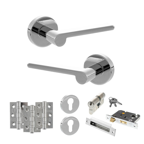 Senza Pari Darrio Door Handle Pack (Euro Lock Set - 3" CE Sashlock, 3" Fire Rated Hinges x3) by Atlantic Hardware