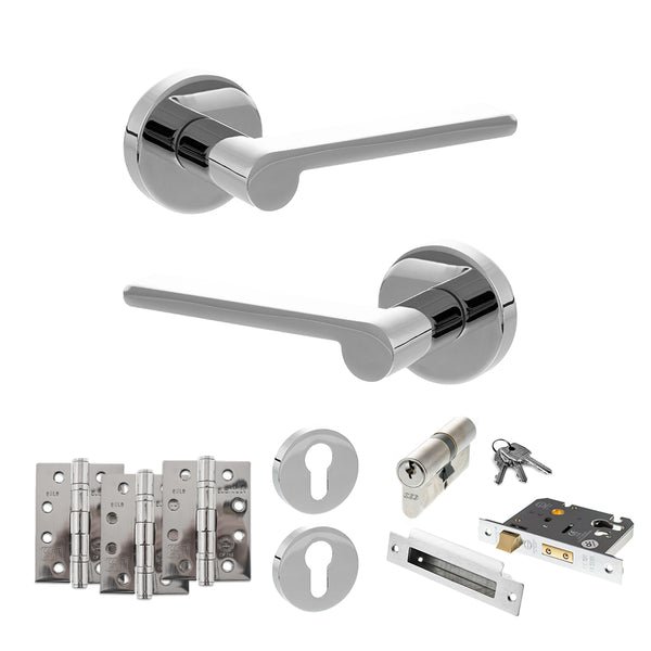Senza Pari Darrio Door Handle Pack (Euro Lock Set - 3" CE Sashlock, 4" Fire Rated Hinges x3) by Atlantic Hardware