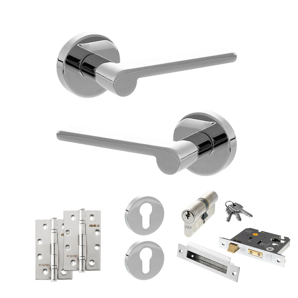 Senza Pari Darrio Door Handle Pack (Euro Lock Set - 3" CE Sashlock, 4" Slim Knuckle Hinges x2) by Atlantic Hardware