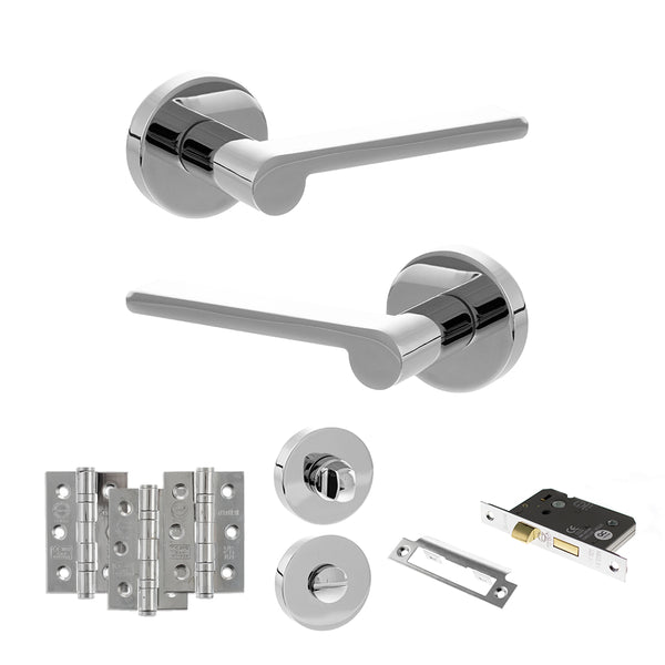 Senza Pari Darrio Door Handle Pack (Bathroom Set - 2.5" CE Bathroom Lock, 3" Fire Rated Hinges x3) by Atlantic Hardware
