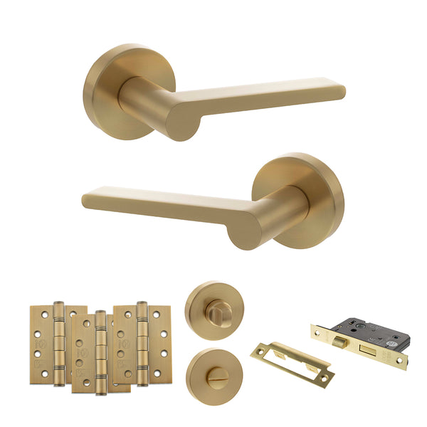 Senza Pari Darrio Door Handle Pack (Bathroom Set - 3" CE Bathroom Lock, 4" Fire Rated Hinges x3) by Atlantic Hardware