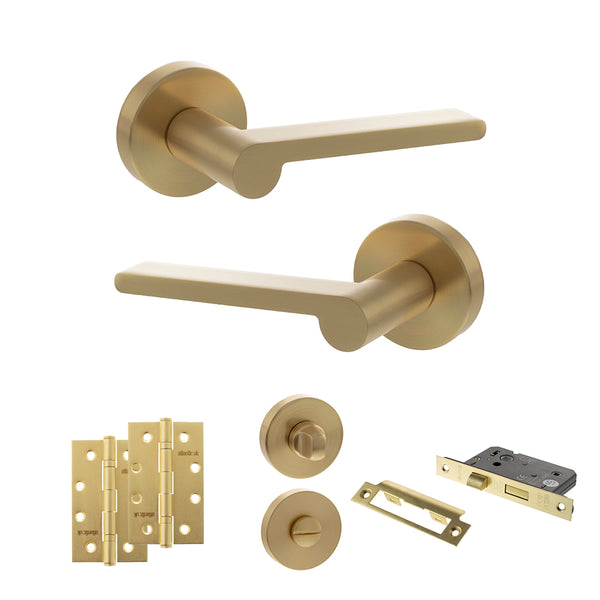 Senza Pari Darrio Door Handle Pack (Bathroom Set - 2.5" CE Bathroom Lock, 4" Slim Knuckle Hinges x2) by Atlantic Hardware