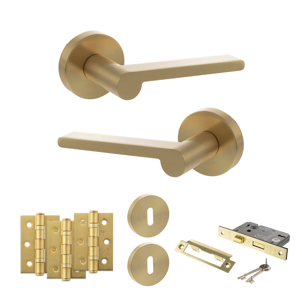 Senza Pari Darrio Door Handle Pack (3 Lever Lock Set - 2.5" CE Sashlock, 3" Fire Rated Hinges x3) by Atlantic Hardware