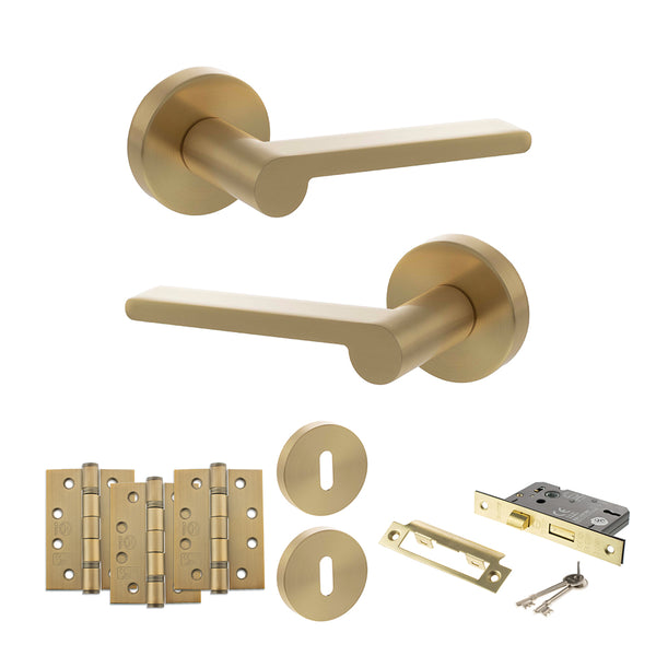 Senza Pari Darrio Door Handle Pack (3 Lever Lock Set - 2.5" CE Sashlock, 4" Fire Rated Hinges x3) by Atlantic Hardware