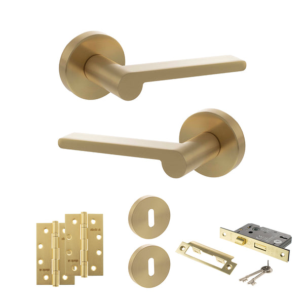 Senza Pari Darrio Door Handle Pack (3 Lever Lock Set - 2.5" CE Sashlock, 4" Slim Knuckle Hinges x2) by Atlantic Hardware
