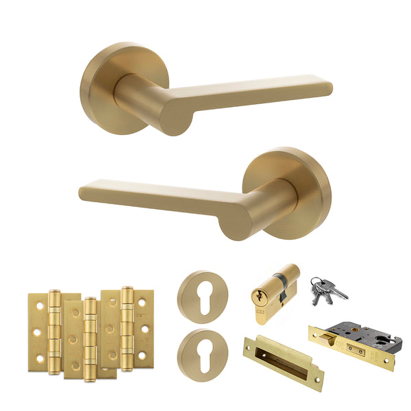 Senza Pari Darrio Door Handle Pack (Euro Lock Set - 2.5" CE Sashlock, 3" Fire Rated Hinges x3) by Atlantic Hardware