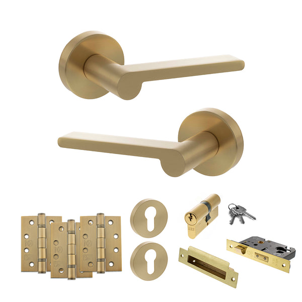 Senza Pari Darrio Door Handle Pack (Euro Lock Set - 2.5" CE Sashlock, 4" Fire Rated Hinges x3) by Atlantic Hardware