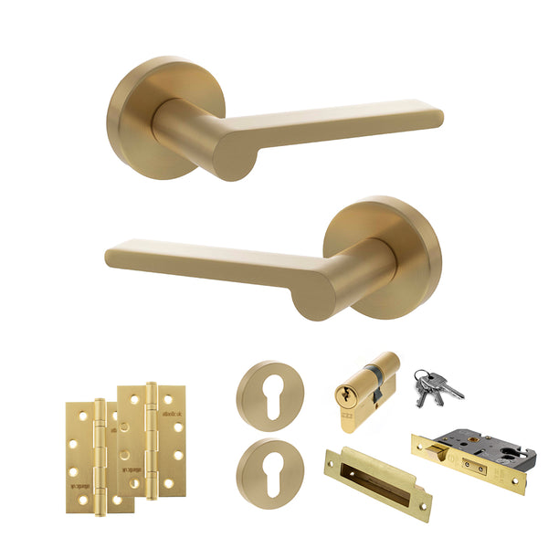 Senza Pari Darrio Door Handle Pack (Euro Lock Set - 3" CE Sashlock, 4" Slim Knuckle Hinges x2) by Atlantic Hardware