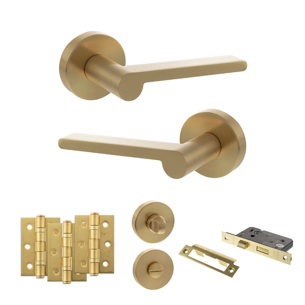 Senza Pari Darrio Door Handle Pack (Bathroom Set - 2.5" CE Bathroom Lock, 3" Fire Rated Hinges x3) by Atlantic Hardware