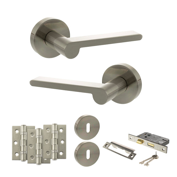 Senza Pari Darrio Door Handle Pack (3 Lever Lock Set - 3" CE Sashlock, 3" Fire Rated Hinges x3) by Atlantic Hardware