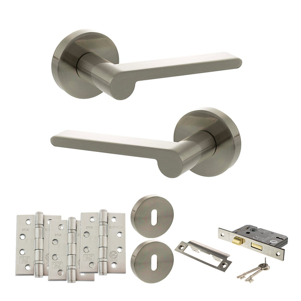 Senza Pari Darrio Door Handle Pack (3 Lever Lock Set - 2.5" CE Sashlock, 4" Fire Rated Hinges x3) by Atlantic Hardware