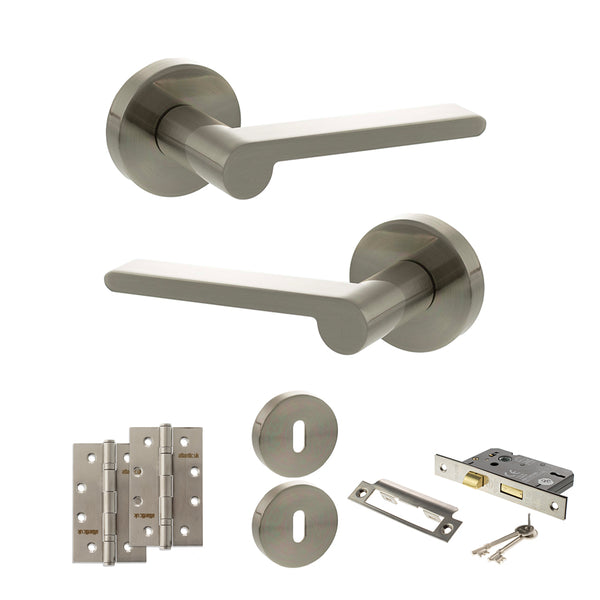 Senza Pari Darrio Door Handle Pack (3 Lever Lock Set - 3" CE Sashlock, 4" Slim Knuckle Hinges x2) by Atlantic Hardware