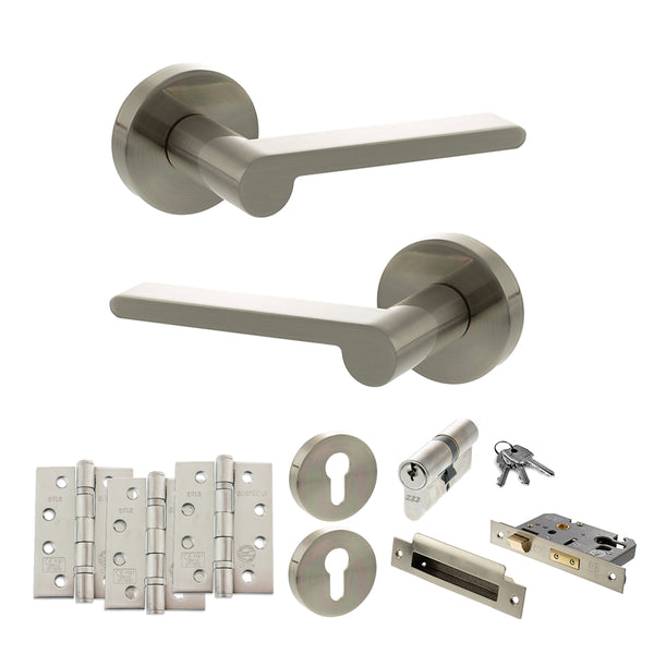 Senza Pari Darrio Door Handle Pack (Euro Lock Set - 2.5" CE Sashlock, 4" Fire Rated Hinges x3) by Atlantic Hardware