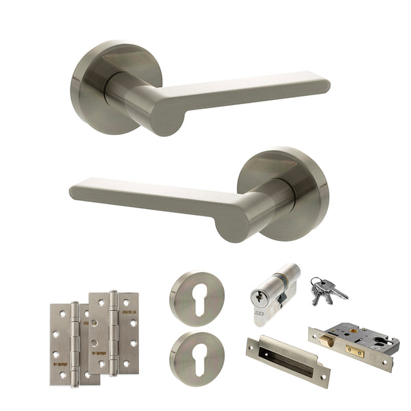Senza Pari Darrio Door Handle Pack (Euro Lock Set - 3" CE Sashlock, 4" Slim Knuckle Hinges x2) by Atlantic Hardware