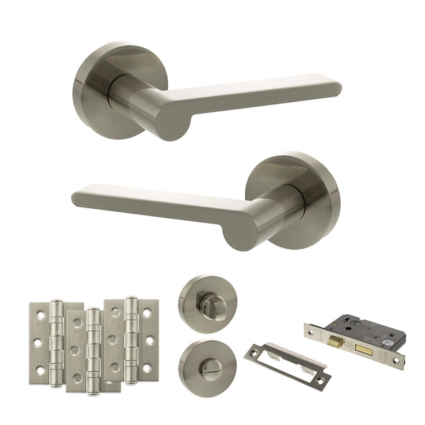 Senza Pari Darrio Door Handle Pack (Bathroom Set - 3" CE Bathroom Lock, 3" Fire Rated Hinges x3) by Atlantic Hardware