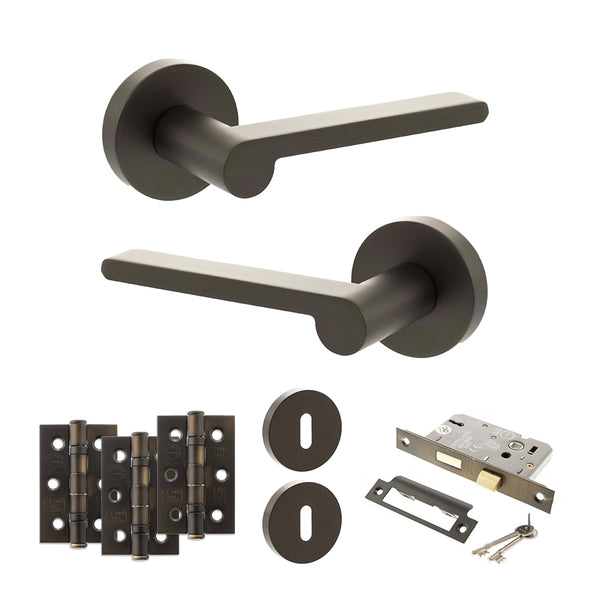 Senza Pari Darrio Door Handle Pack (3 Lever Lock Set - 3" CE Sashlock, 3" Fire Rated Hinges x3) by Atlantic Hardware