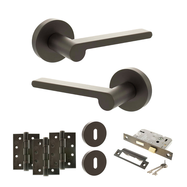 Senza Pari Darrio Door Handle Pack (3 Lever Lock Set - 2.5" CE Sashlock, 4" Fire Rated Hinges x3) by Atlantic Hardware