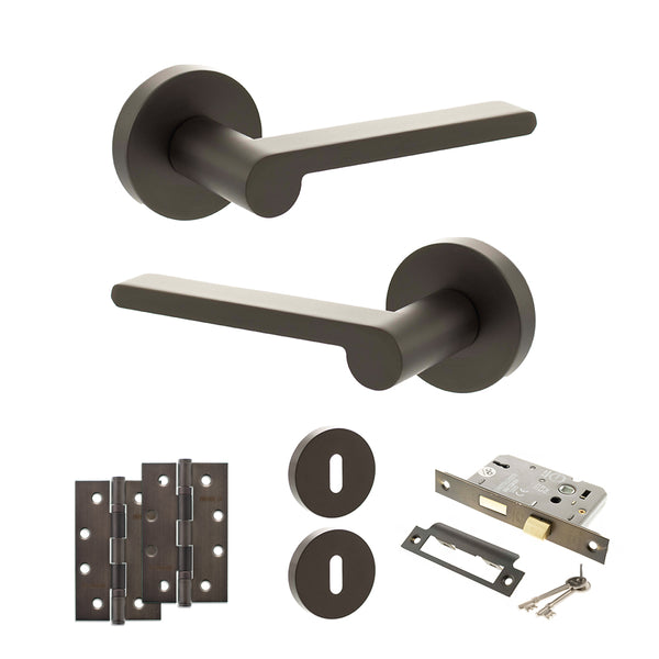 Senza Pari Darrio Door Handle Pack (3 Lever Lock Set - 2.5" CE Sashlock, 4" Slim Knuckle Hinges x2) by Atlantic Hardware