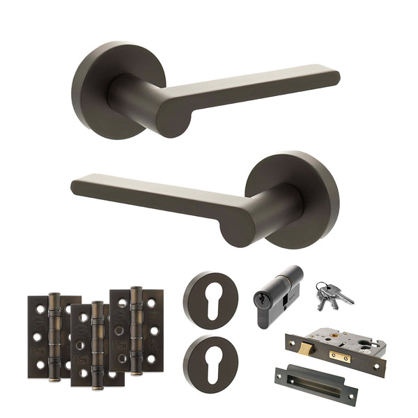 Senza Pari Darrio Door Handle Pack (Euro Lock Set - 2.5" CE Sashlock, 3" Fire Rated Hinges x3) by Atlantic Hardware
