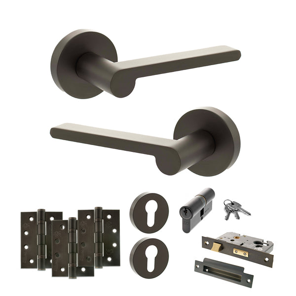 Senza Pari Darrio Door Handle Pack (Euro Lock Set - 3" CE Sashlock, 4" Fire Rated Hinges x3) by Atlantic Hardware