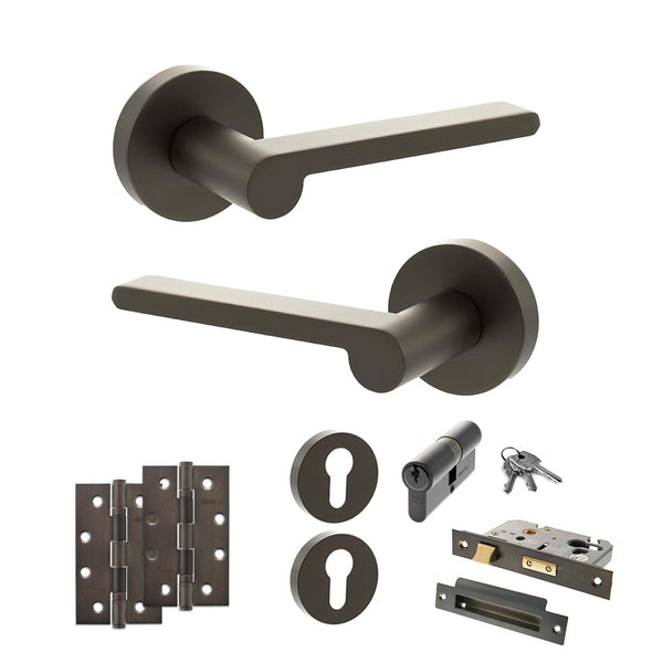 Senza Pari Darrio Door Handle Pack (Euro Lock Set - 2.5" CE Sashlock, 4" Slim Knuckle Hinges x2) by Atlantic Hardware