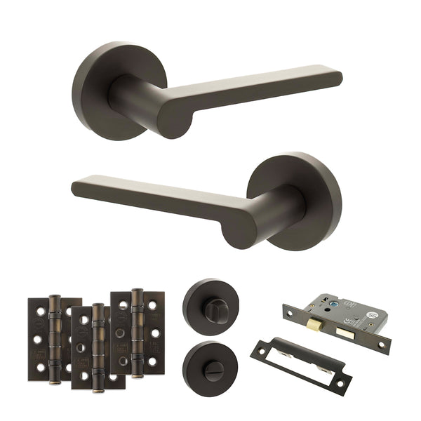 Senza Pari Darrio Door Handle Pack (Bathroom Set - 3" CE Bathroom Lock, 3" Fire Rated Hinges x3) by Atlantic Hardware