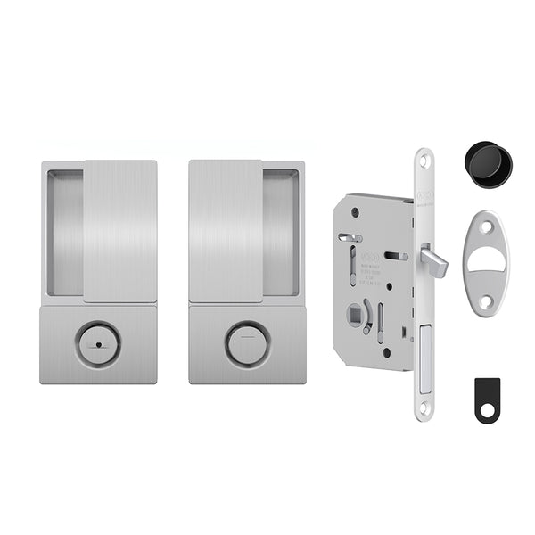 AGB Wave Flush Pocket Door Handle & Bathroom Lock Set by Atlantic Hardware