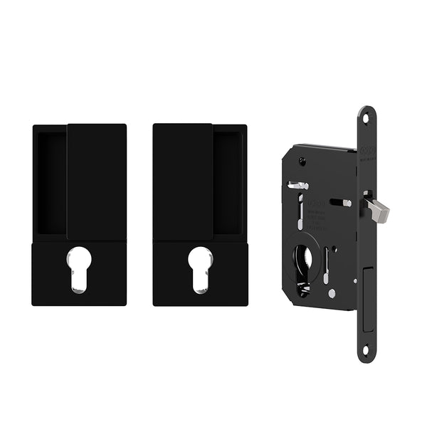 AGB Wave Flush Pocket Door Handle & Euro Profile Lock Set by Atlantic Hardware