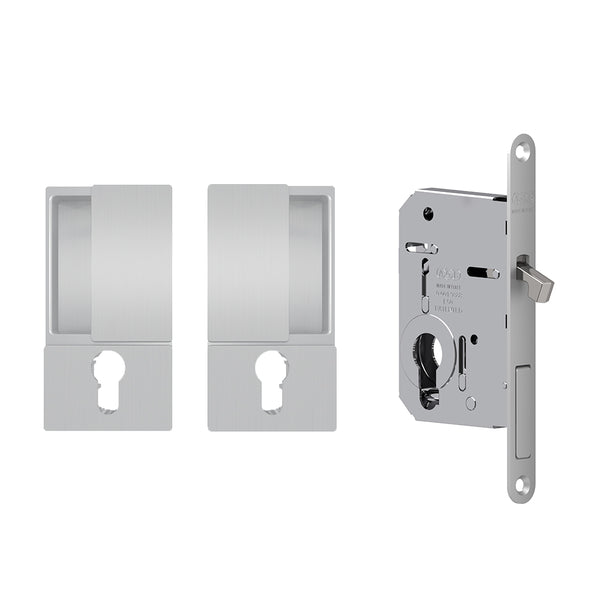 AGB Wave Flush Pocket Door Handle & Euro Profile Lock Set by Atlantic Hardware