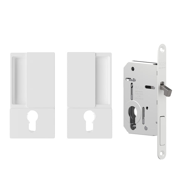 AGB Wave Flush Pocket Door Handle & Euro Profile Lock Set by Atlantic Hardware