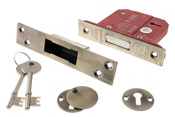 Atlantic 5 Lever Key Deadlock [BS] Keyed Alike 3" - Antique Brass